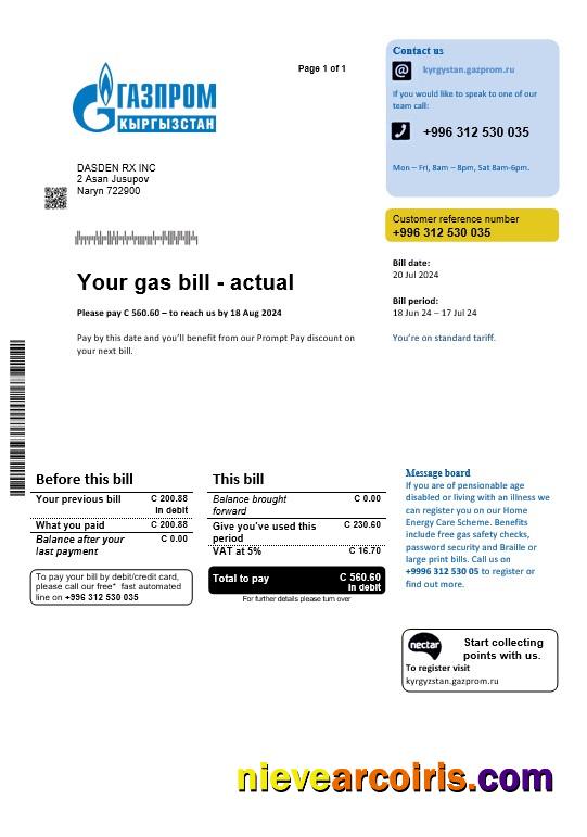 Kyrgyzstan Gazprom business utility bill